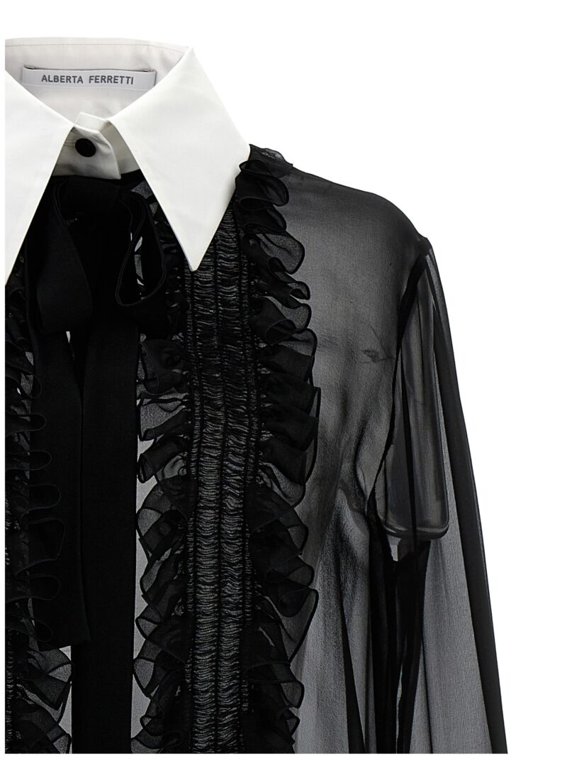 Ruffles plastron shirt Woman ALBERTA FERRETTI White/Black