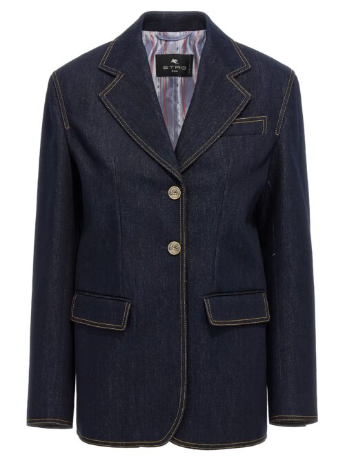 Single-breasted denim blazer ETRO Blue