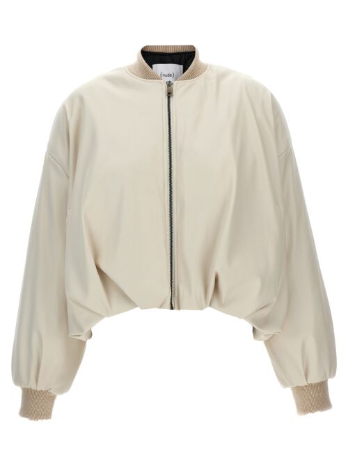 Eco leather bomber jacket NUDE White