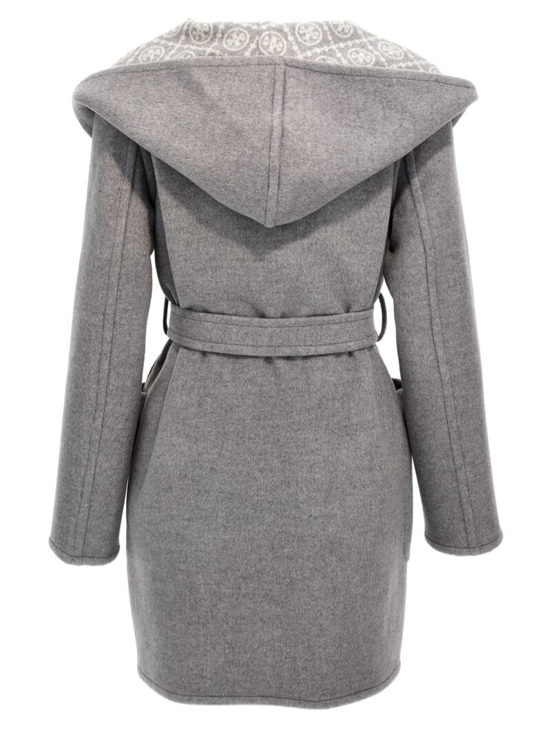 Wool hooded coat 153871024 TORY BURCH Gray