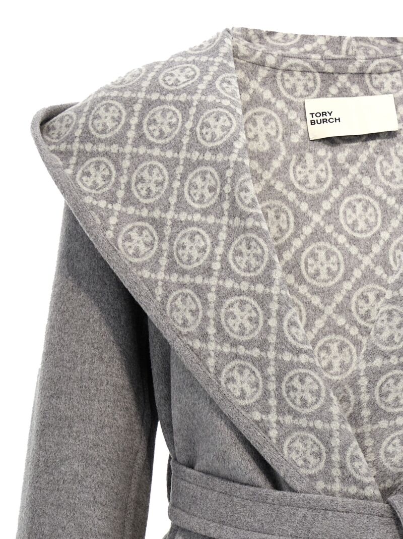 Wool hooded coat Woman TORY BURCH Gray