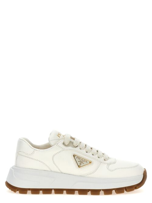 Logo leather sneakers PRADA White