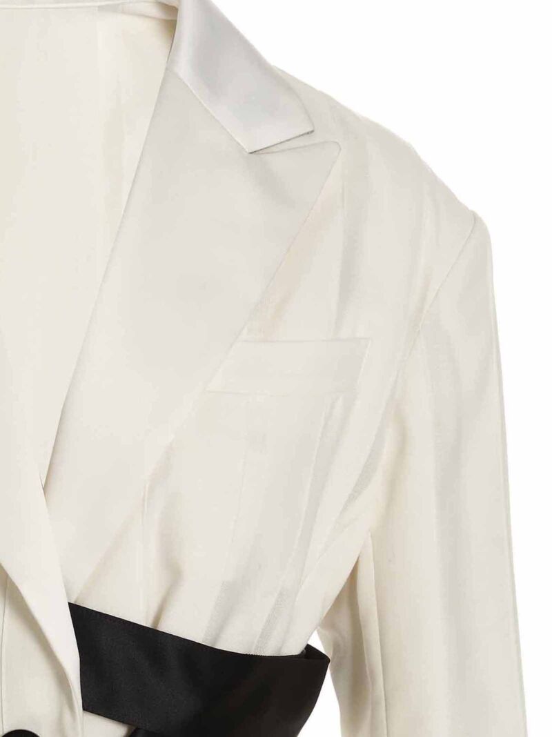 Single breast belted pleated blazer jacket Woman SACAI White/Black