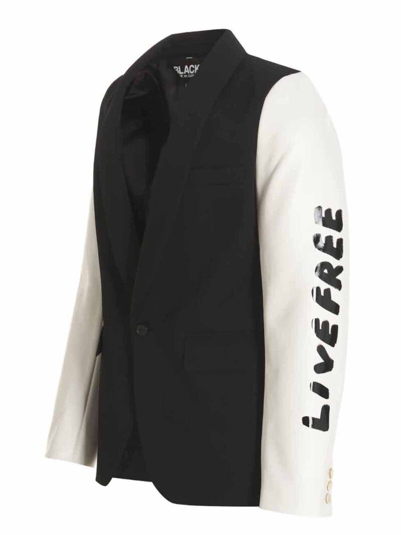 'True heart strong mind' blazer jacket 1KJ0020521 COMME DES GARCONS BLACK White/Black