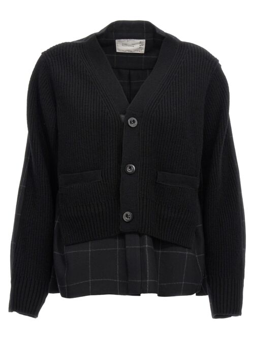 'Windowpane Knit' cardigan SACAI Black