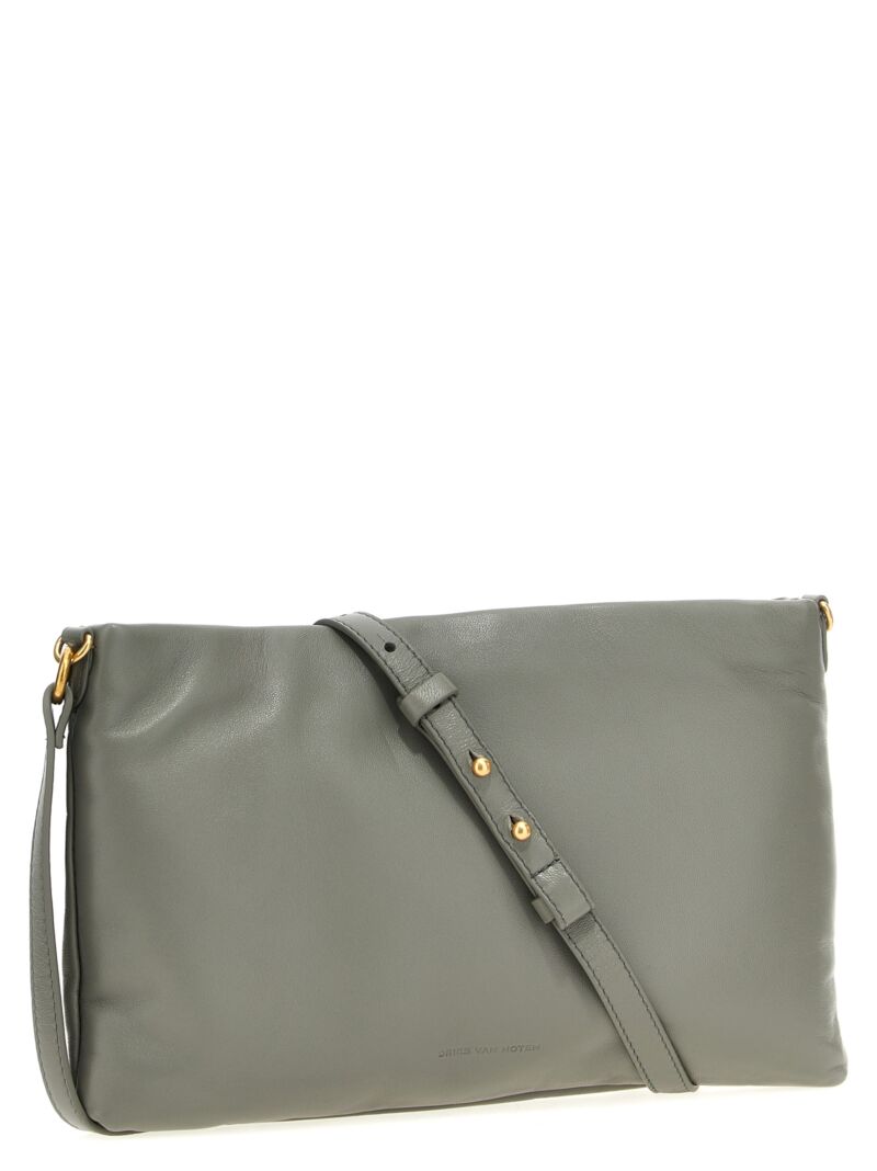 Logo leather clutch bag 242012107190602 DRIES VAN NOTEN Gray