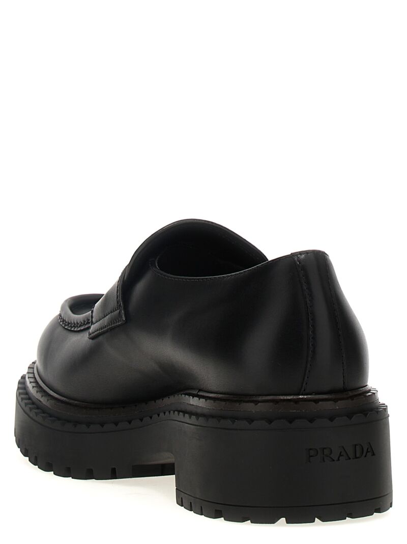 Logo leather loafers Man PRADA Black