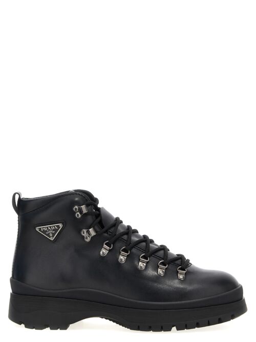 Logo leather ankle boots PRADA Black