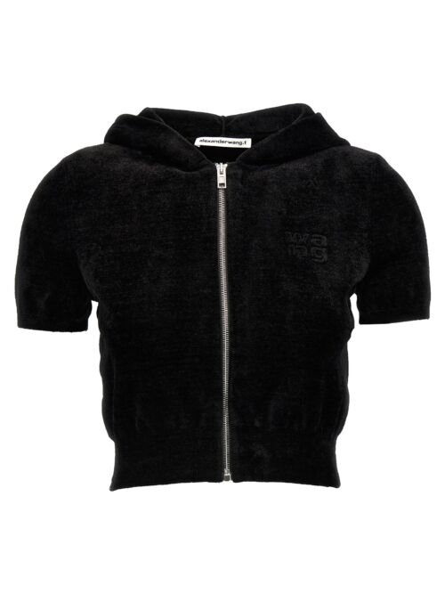 Logo chenille cropped hoodie T BY ALEXANDER WANG Black