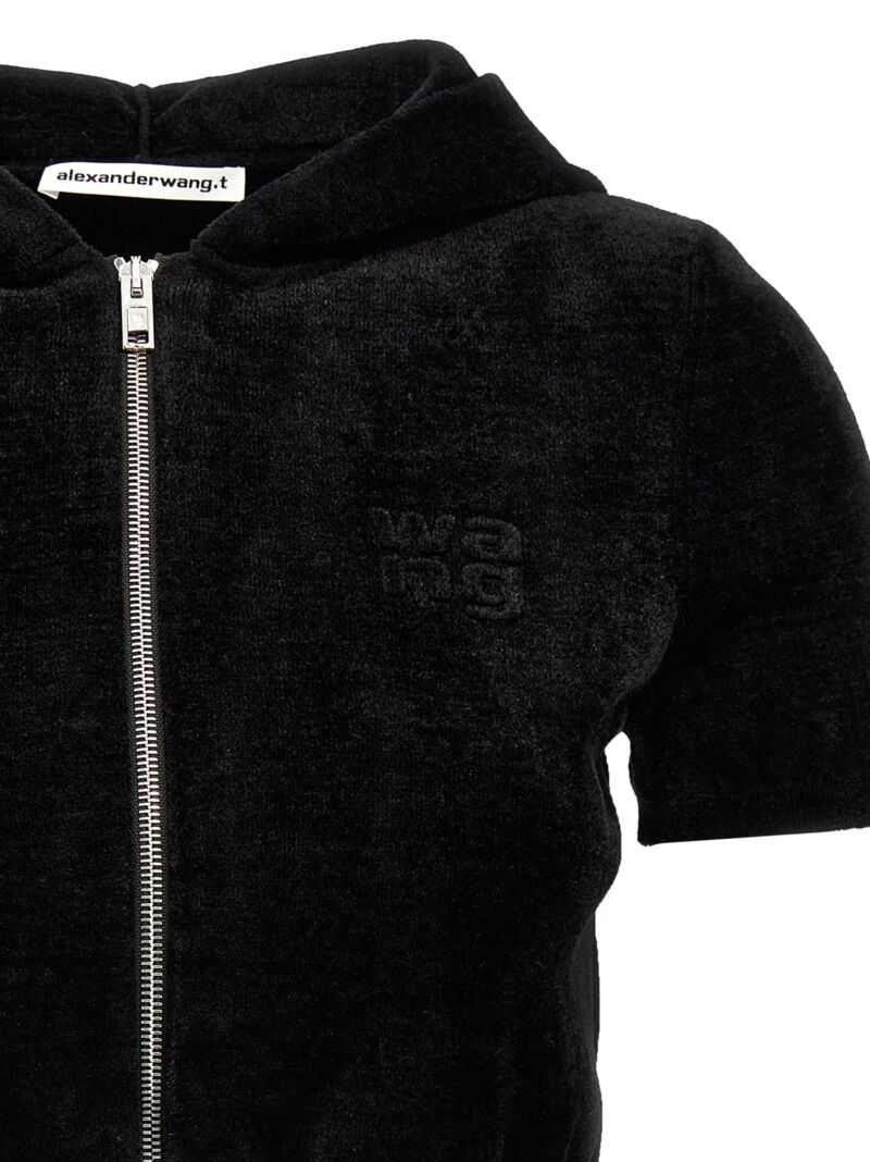 Logo chenille cropped hoodie Woman T BY ALEXANDER WANG Black