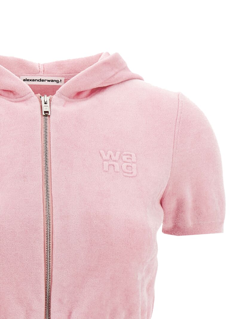 Logo chenille cropped hoodie Woman T BY ALEXANDER WANG Pink