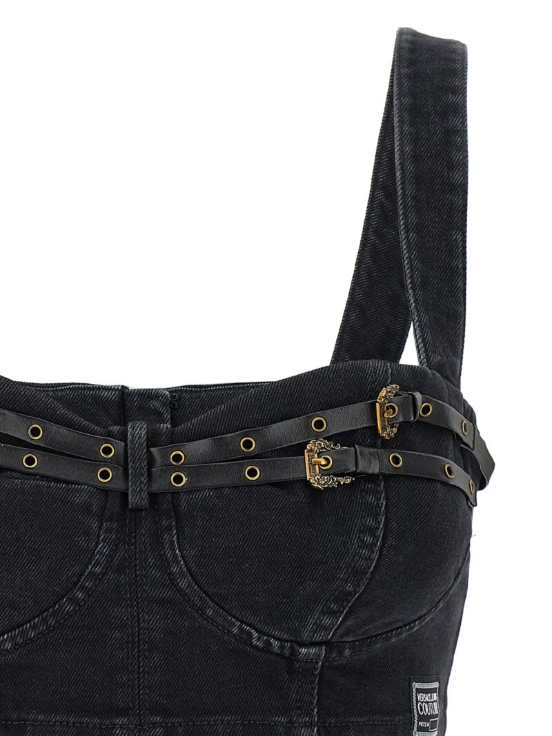 Denim strap top Woman VERSACE JEANS COUTURE Black