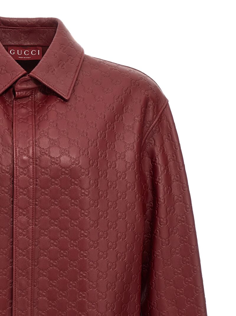 'GG' leather overshirt Man GUCCI Bordeaux