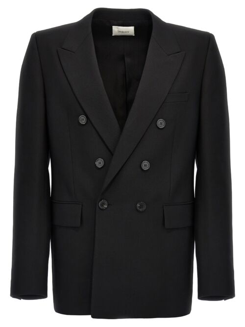 Double-breasted wool blazer SAINT LAURENT Black