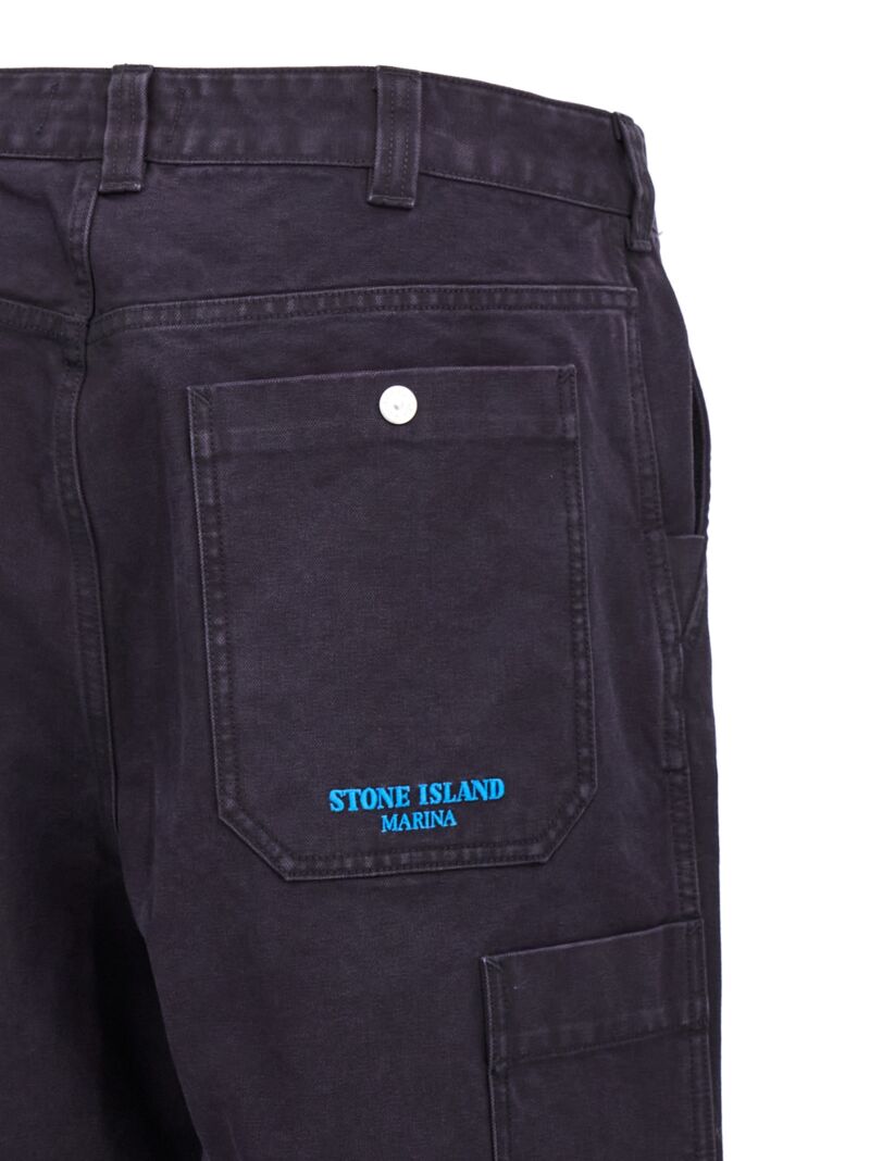 Logo embroidery pants 100% cotton STONE ISLAND Blue