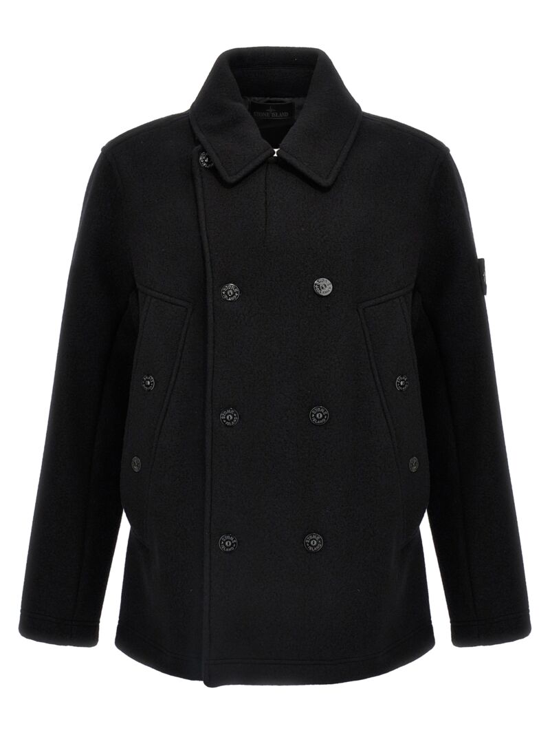 'Heavy Melton Ghost Piece' coat STONE ISLAND Black