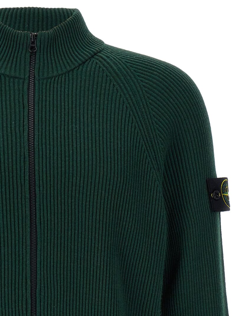 Logo badge ribbed cardigan Man STONE ISLAND Green