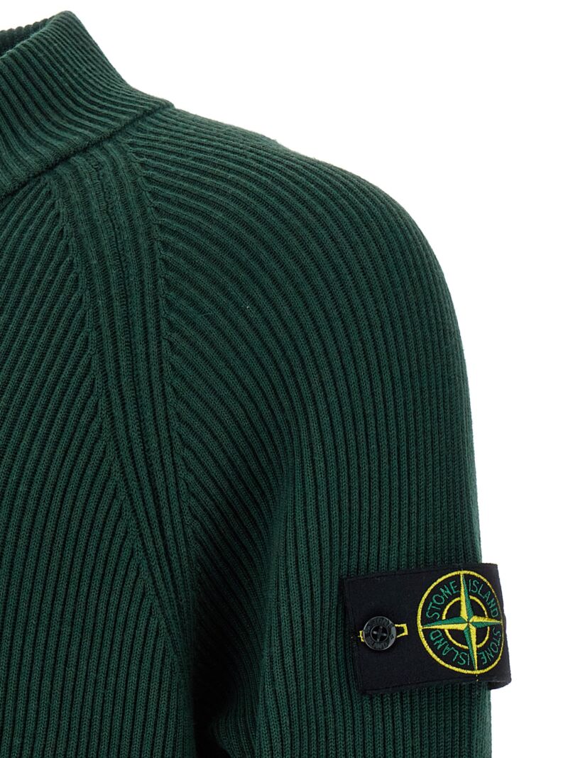 Logo badge ribbed cardigan 100% virgin wool STONE ISLAND Green