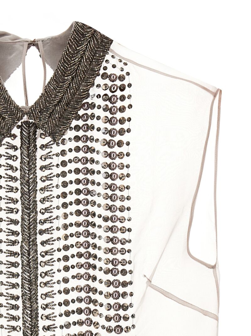 Beaded chiffon top Woman ALBERTA FERRETTI Gray