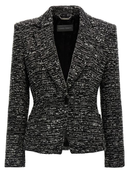 Boucle single-breasted blazer ALBERTA FERRETTI White/Black