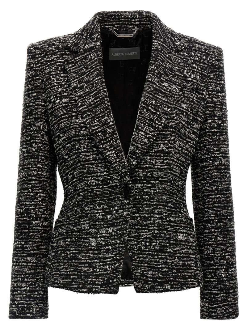 Boucle single-breasted blazer ALBERTA FERRETTI White/Black