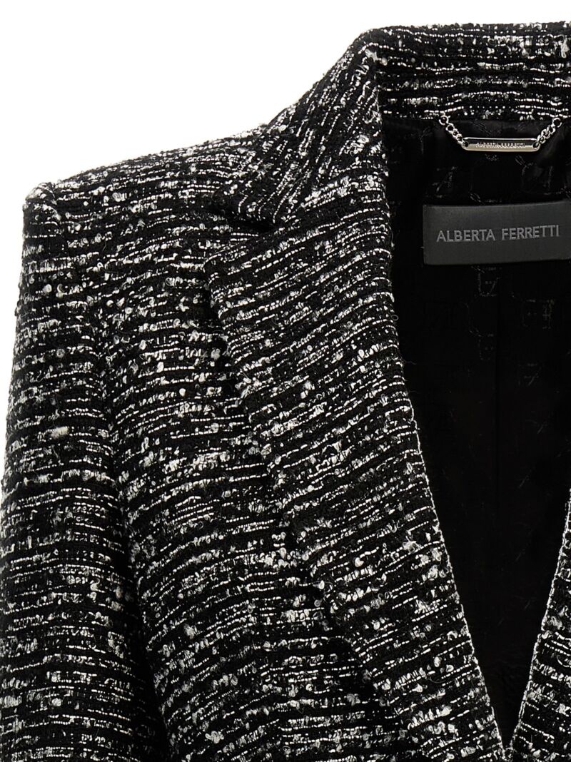 Boucle single-breasted blazer Woman ALBERTA FERRETTI White/Black