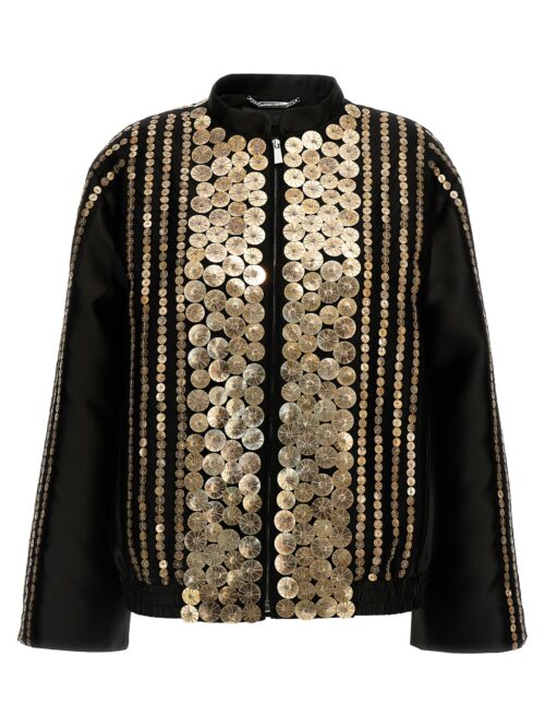 Sequin satin bomber jacket ALBERTA FERRETTI Black