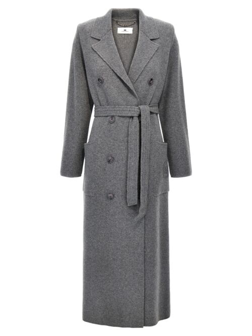 Double-breasted knit coat ELISABETTA FRANCHI Gray