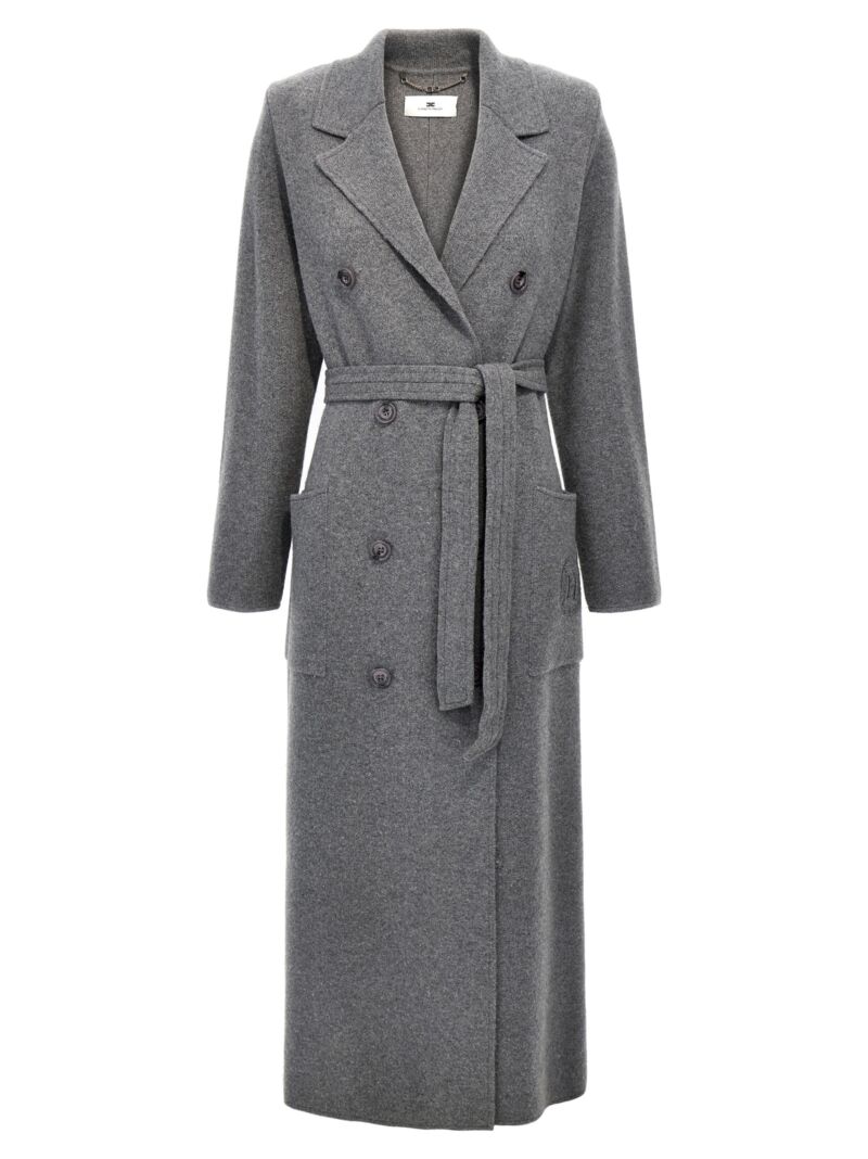 Double-breasted knit coat ELISABETTA FRANCHI Gray