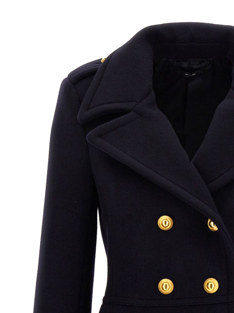 Double-breasted wool coat Woman TOM FORD Blue