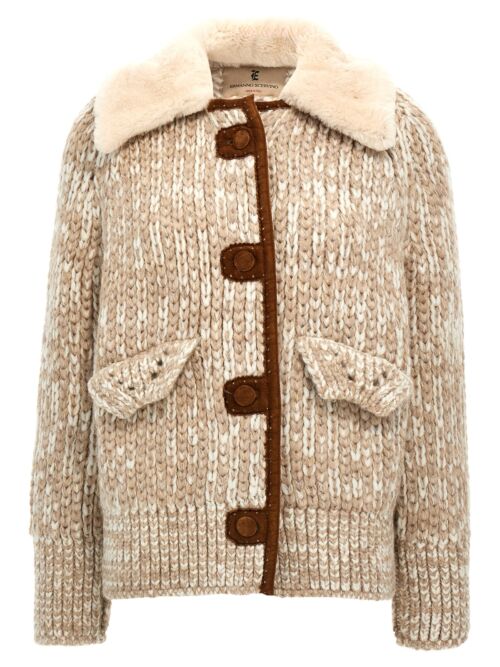 Suede insert knit jacket ERMANNO SCERVINO Beige