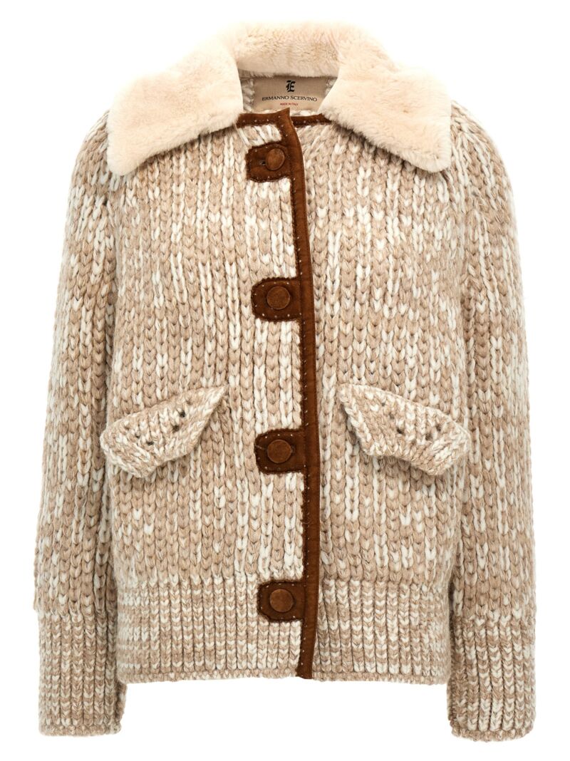 Suede insert knit jacket ERMANNO SCERVINO Beige