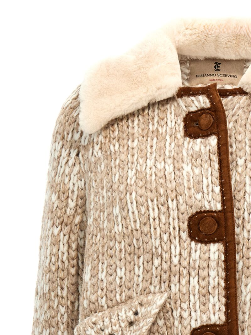 Suede insert knit jacket Woman ERMANNO SCERVINO Beige