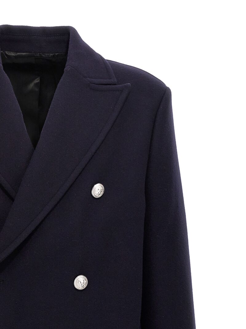 Double-breasted coat with logo buttons Man BALMAIN Blue