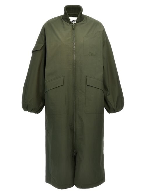 'Tech Seersucker Shell' long jacket GANNI Green