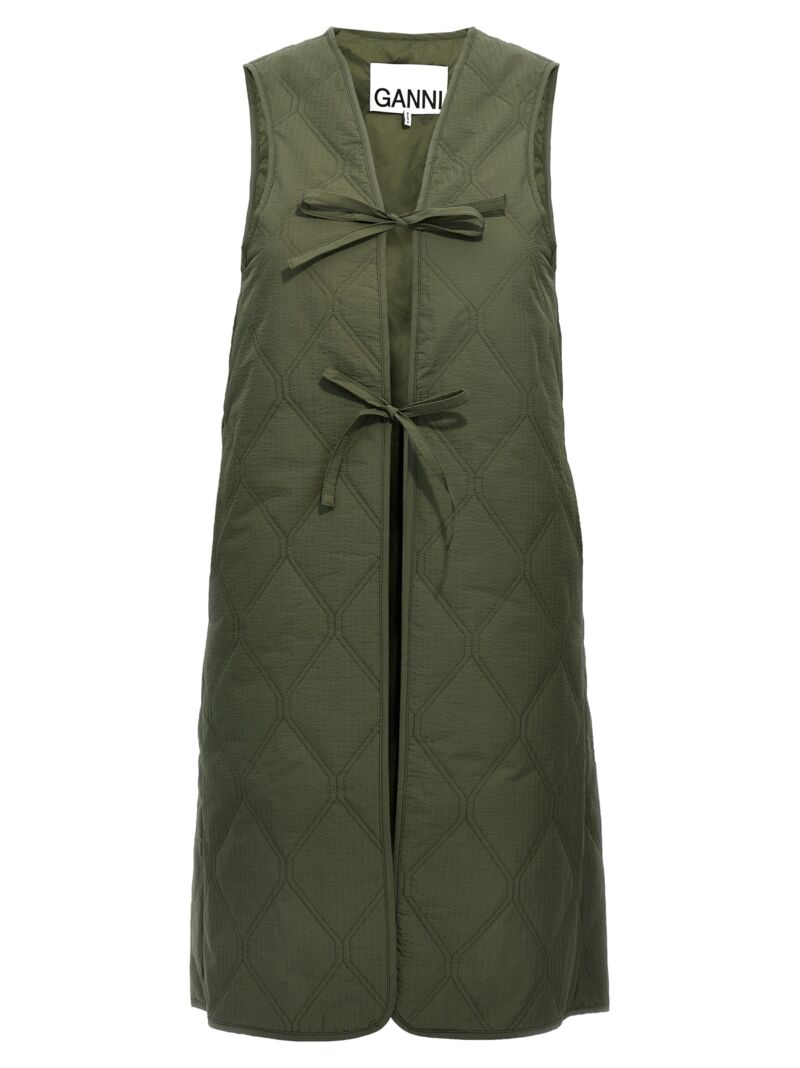 'Tech Seersucker Shell' long jacket F9717370 GANNI Green