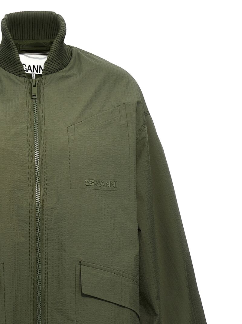 'Tech Seersucker Shell' long jacket 100% polyester GANNI Green