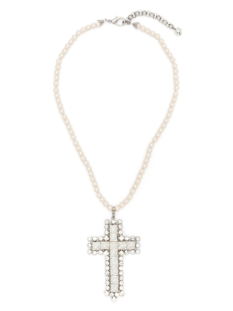 'Pearl Crystal cross' necklace ALESSANDRA RICH Silver