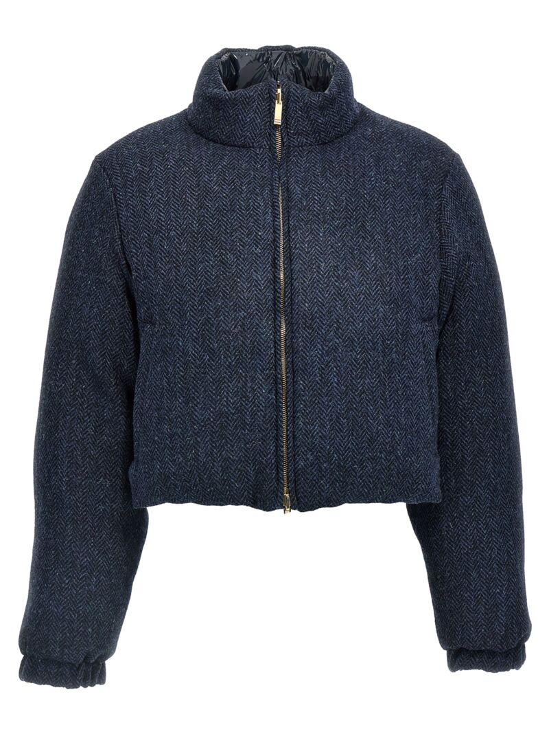 'Herringbone Harris Tweed' reversible down jacket THOM BROWNE Blue