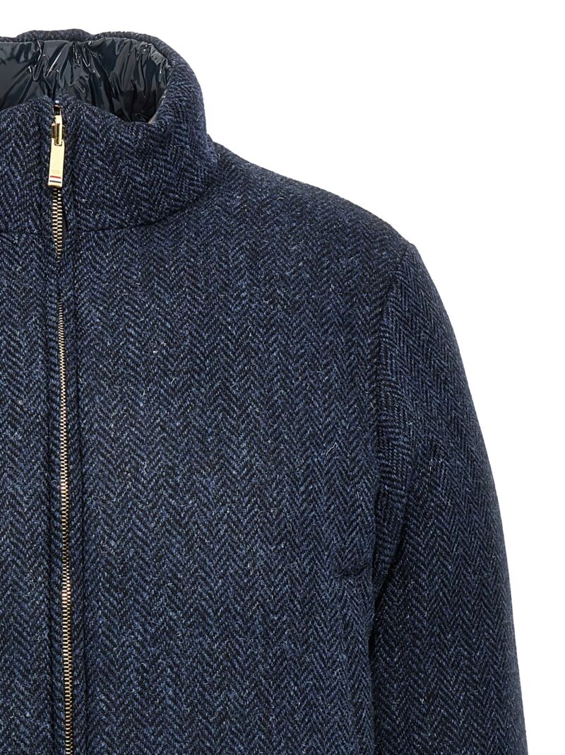 'Herringbone Harris Tweed' reversible down jacket 100% wool THOM BROWNE Blue