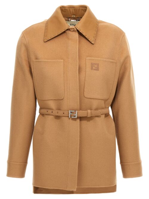 Logo embroidery cashmere jacket FENDI Beige