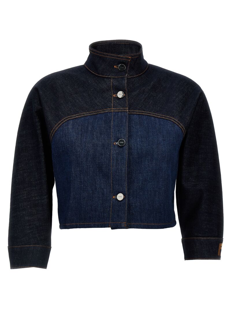 Two-tone denim cropped jacket FENDI Blue