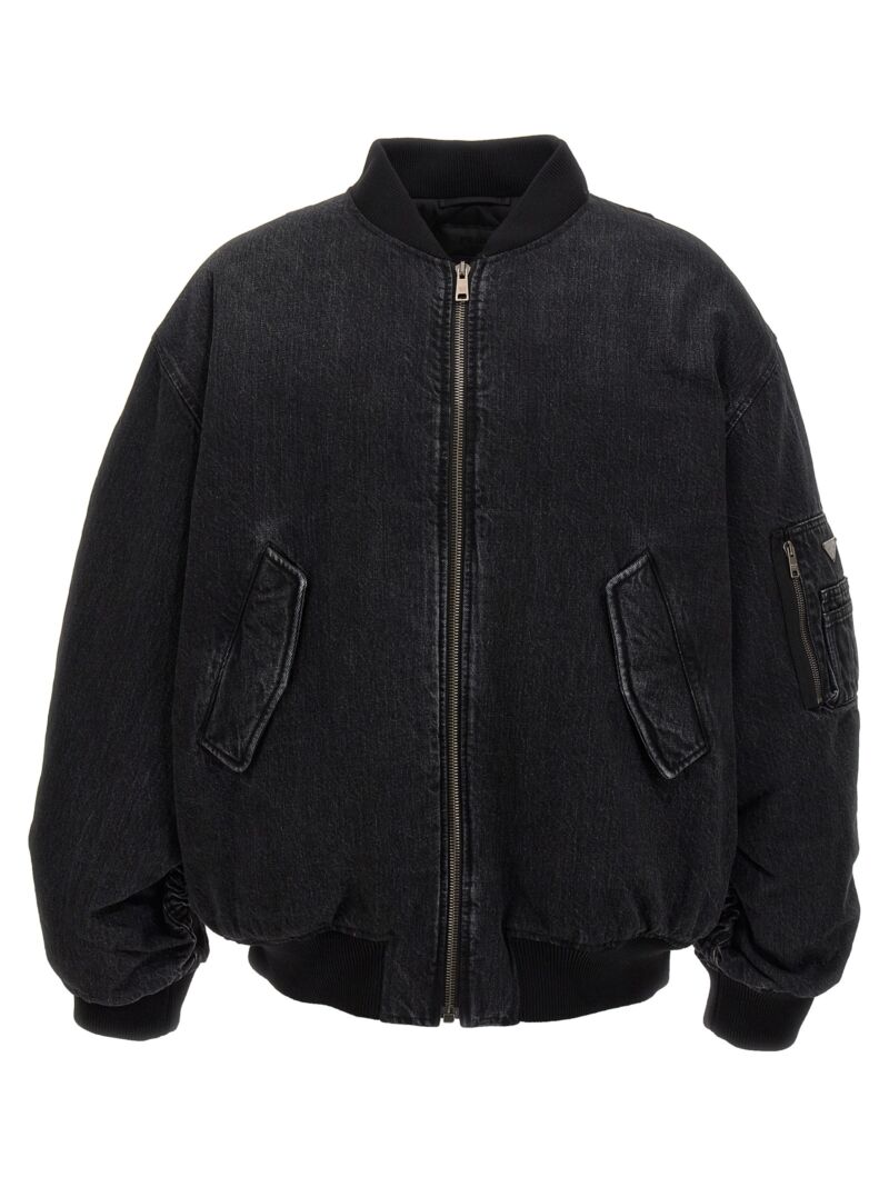 Logo denim bomber jacket PRADA Black