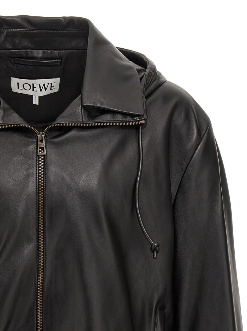 Logo hooded jacket 100% lamb leather LOEWE Black