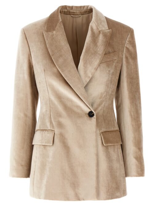 'Sleek' velvet blazer BRUNELLO CUCINELLI Beige