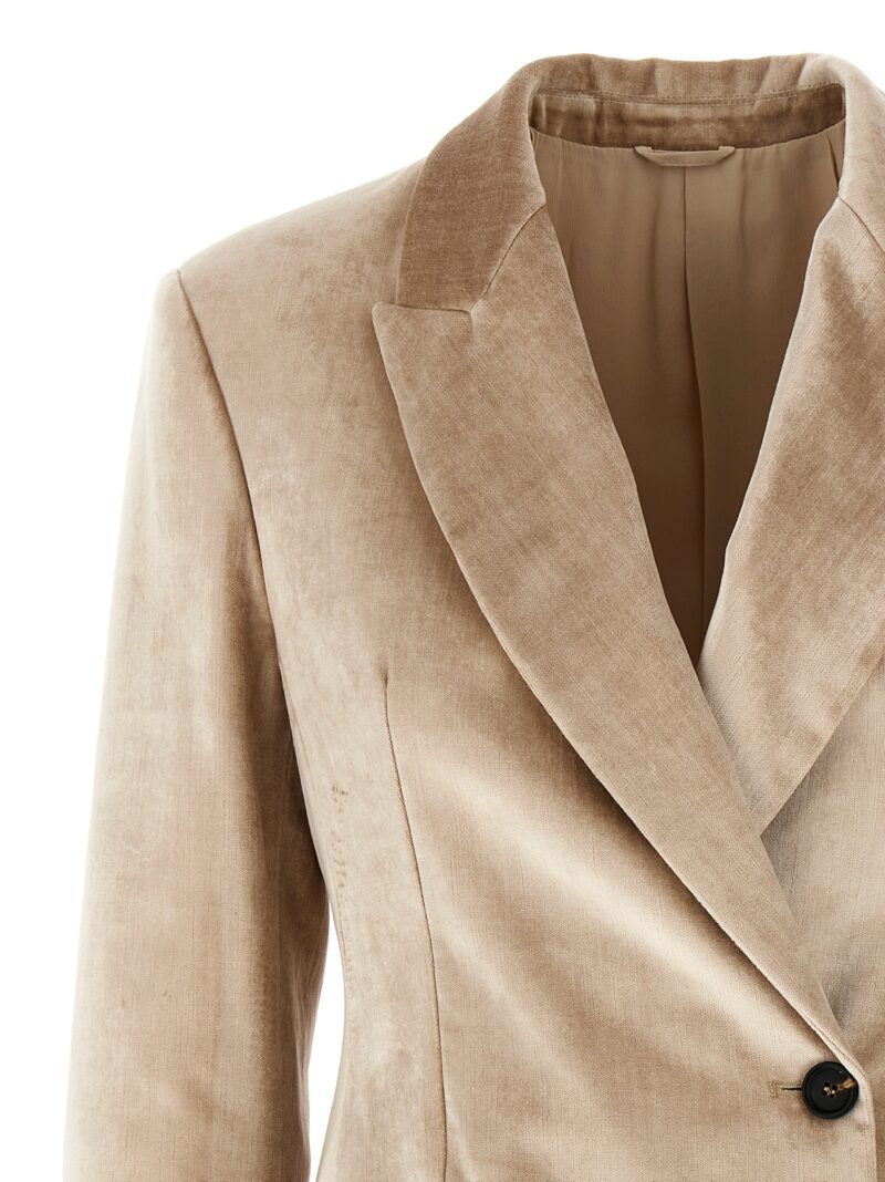 'Sleek' velvet blazer Woman BRUNELLO CUCINELLI Beige