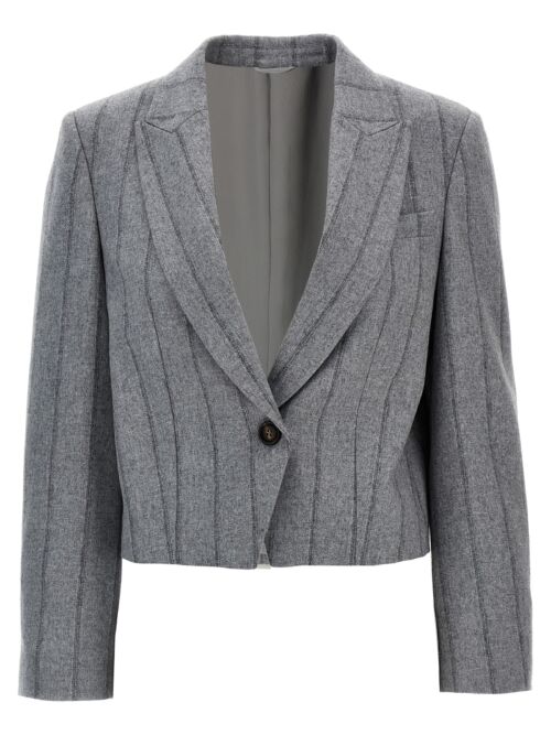 Pinstriped cropped blazer BRUNELLO CUCINELLI Gray