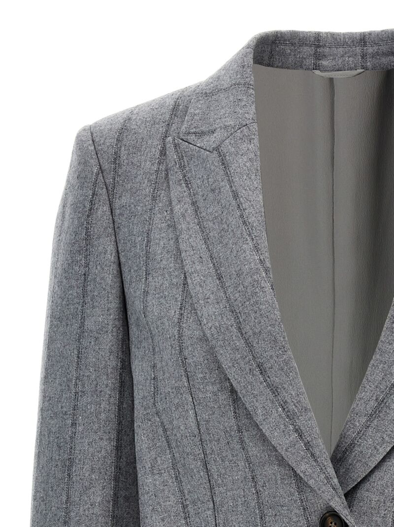 Pinstriped cropped blazer Woman BRUNELLO CUCINELLI Gray