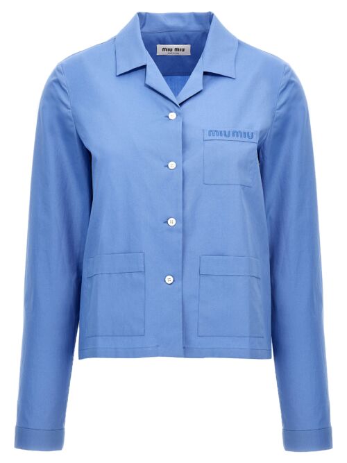 Logo embroidery shirt MIU MIU Light Blue