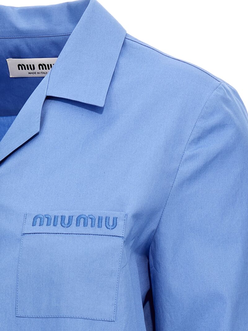 Logo embroidery shirt 100% cotton MIU MIU Light Blue